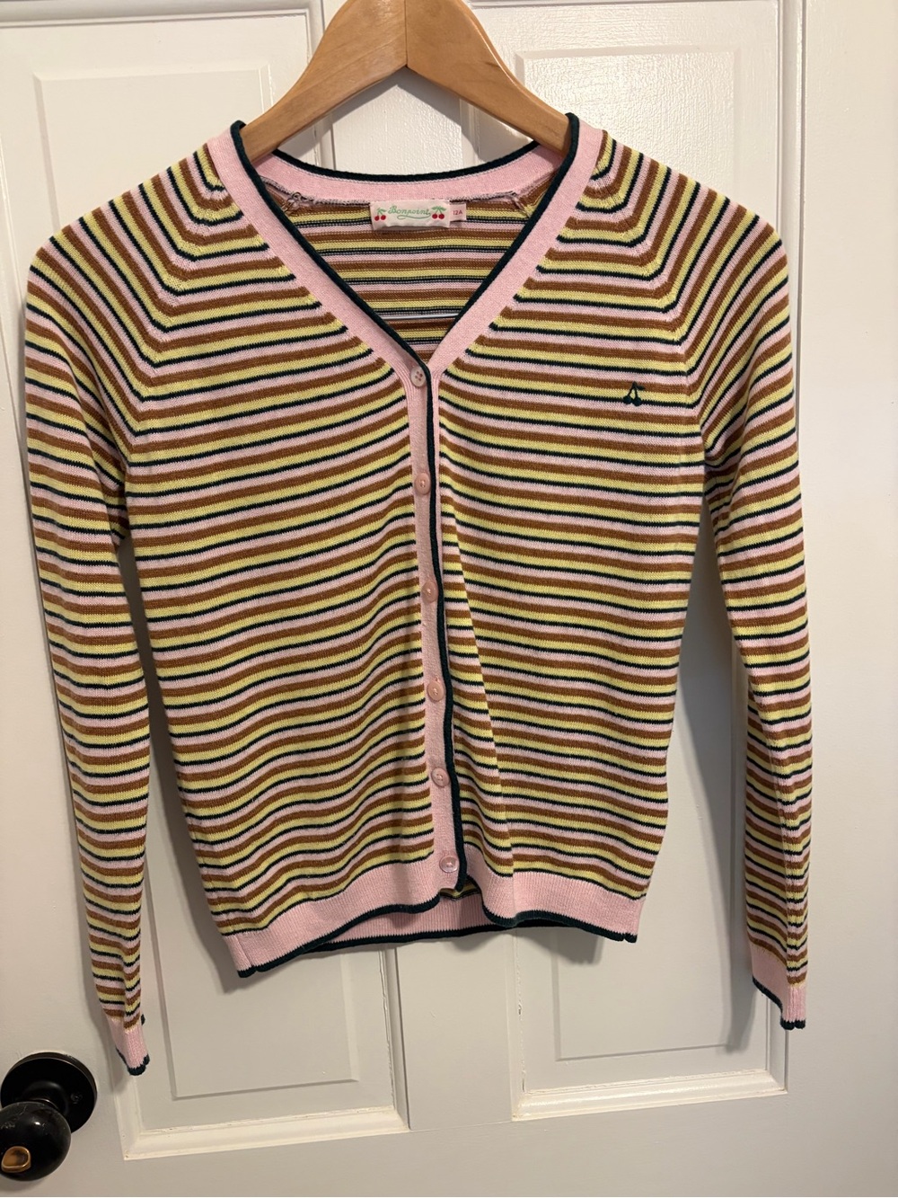 Bonpoint apparent striped cardigan, girls size 12 Large